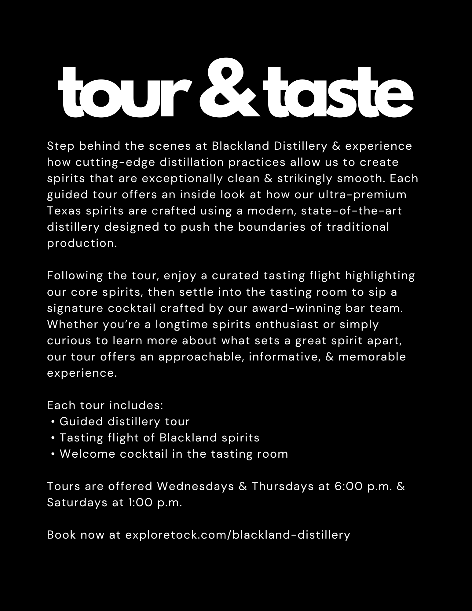 Tour & Taste — Blackland Distillery